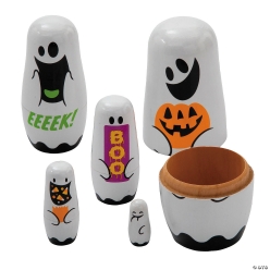 Halloween Wood Ghosts Nesting Character Dolls