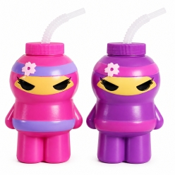 Pink Ninja Plastic Cup with Lid and Straw - 2PK