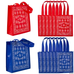 Bandana Print Laminated Nonwoven Shopper Tote Bags-12Pk