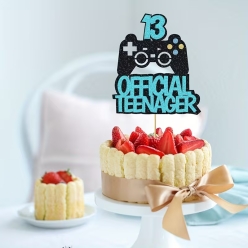 Gamer Official Teenager Thirteen Glitter Cake Topper