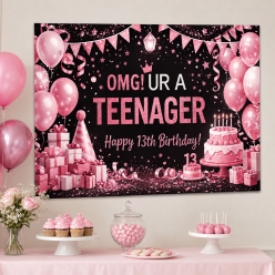 OMG You're A Teenager 13th Birthday Pink Backdrop 100 x 75 cms