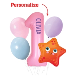 One-Der The Sea Pink Age 1 PERSONALIZED Balloon Bouquet