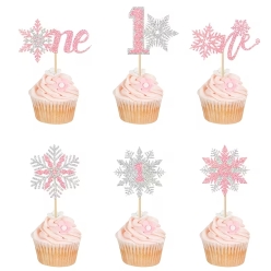Winter Onederland 1st Birthday Pink Glitter Cupcake Picks 12PK