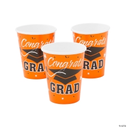 Congrats Grad Orange Paper Cups - 25Pk