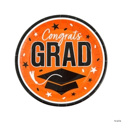 Orange Congrats Grad Round Paper Dinner Plates-25Pk