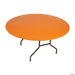 Orange Fitted Round Plastic Tablecloth