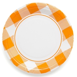 Orange Plaid Paper Dessert Plates - 8Pk
