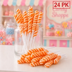 Orange Flavour Small Twisty Lollipops - 24 Pk