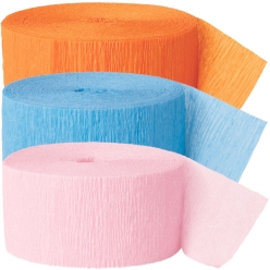 Orange, Light Blue & Light Pink Crepe Streamers - 3 Pk