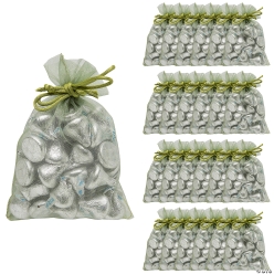 Sheer Sage Green Organza Drawstring Bags-24Pk