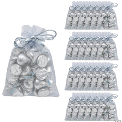 Sheer Dusty Blue Organza Drawstring Bags-24Pk