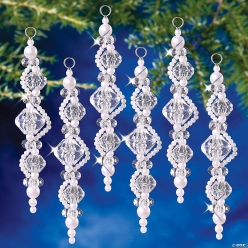 Beaded Crystal & Pearl Drop Icicle Ornament Craft Kits-6Pk