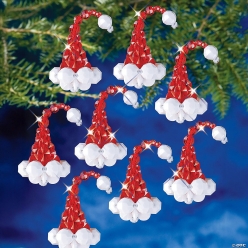 Beaded Santa Hat Christmas Ornament Craft Kits-12Pk
