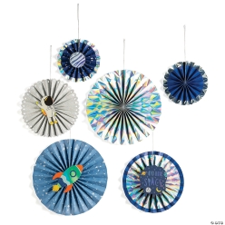 Premium Iridescent Space Hanging Fans - 6Pk
