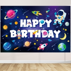 40% OFF: Space Birthday 5 Foot FABRIC Backdrop