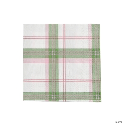 Pink & Sage Green Plaid Beverage Napkins-16Pk