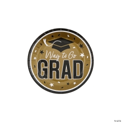 Gold Way to Go Grad Paper Dessert Plates-25Pk