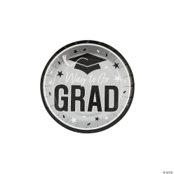 Silver Way to Go Grad Paper Dessert Plates-25Pk