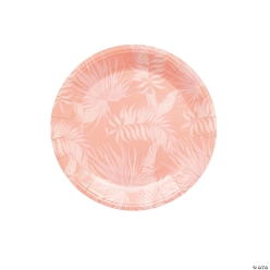 Pink Tropical Leaf Paper Dessert Plates-8Pk