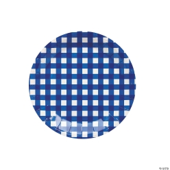 Blue Gingham Round Paper Desert Plates-8Pk
