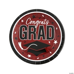 Burgundy Congrats Grad Round Paper Dinner Plates-25Pk