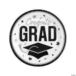 White Congrats Grad Round Paper Dinner Plates-25Pk