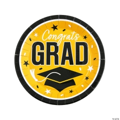 Yellow Congrats Grad Round Paper Dinner Plates-25Pk