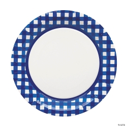 Blue Gingham Round Paper Dinner Plates-8Pk