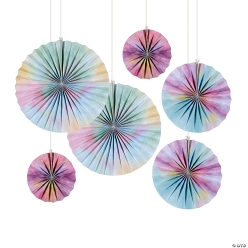 Pastel Watercolour Hanging Paper Fan Decorations-6Pk