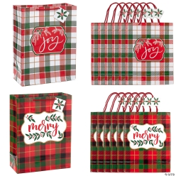 Christmas Plaid Paper Gift Bags with Tags Assortment-12Pk