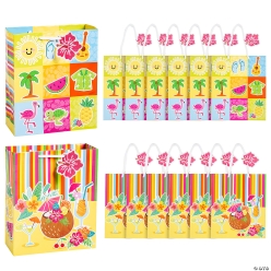 Bright Luau Paper Gift Bags with Tags-12Pk
