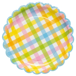 Pastel Gingham Scalloped Dessert Plates - 8 PK