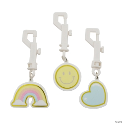 Pastel Heart, Smiley & Rainbow Backpack Clips-12Pk