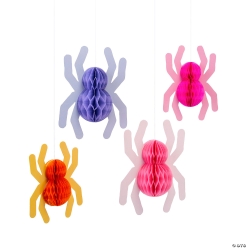 Pastel Spider Hanging Honeycomb Decorations-4Pk