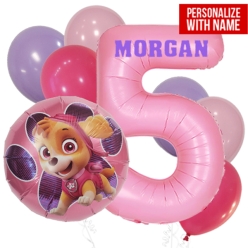 Paw Patrol Pink PERSONALIZED Age 5 Balloon Bouquet