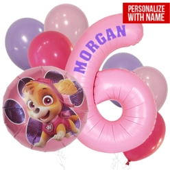 Paw Patrol Pink PERSONALIZED Age 6 Balloon Bouquet