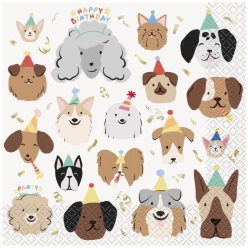 Dog Party Metallic Dinner Napkins - 16 Pk