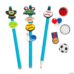 Sports Themed Rubber Pencil Charms Assortment-24Pk