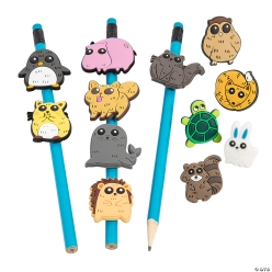 Animal Themed Rubber Pencil Charms Assortment-24Pk