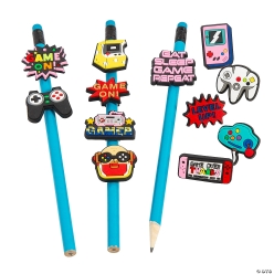 Gamer Themed Rubber Pencil Charms Assortment-24Pk