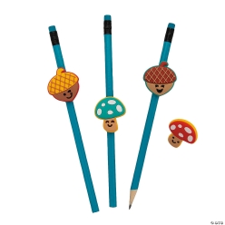Mushroom & Acorn Rubber Pencil Charms-24Pk