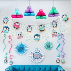 Winter Penguin Party Hanging Decorations Kit 16pcs