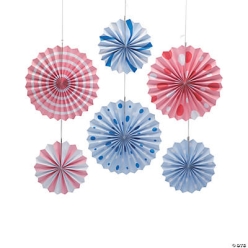 Pink & Blue Paper Hanging Fans - 6Pk