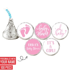 Pink Baby Shower Personalized Hershey Kisses Stickers-100Pk