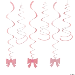 Pink Bow Party Hanging Swirl Decorations-12Pk
