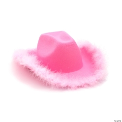 Pink Cowgirl Hats with Fuzzy Trim - 12Pk