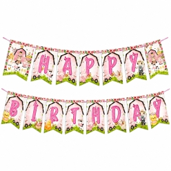 Pink Farm Happy Birthday Banner