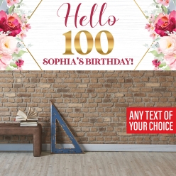 100th Birthday Pink Floral PERSONALIZED Vinyl Keepsake Banner