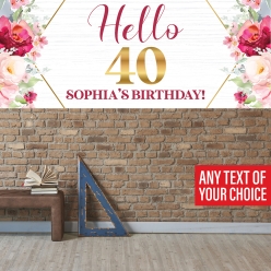 40th Birthday Pink Floral PERSONALIZED Vinyl Keepsake Banner