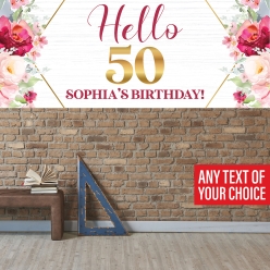 50th Birthday Pink Floral PERSONALIZED Vinyl Keepsake Banner